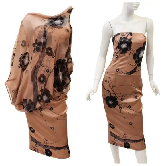 Tom Ford Dresses & Skirts - New Tom Ford Nude Cherry Blossom Embellished Asymmetric Wing Dress+Top